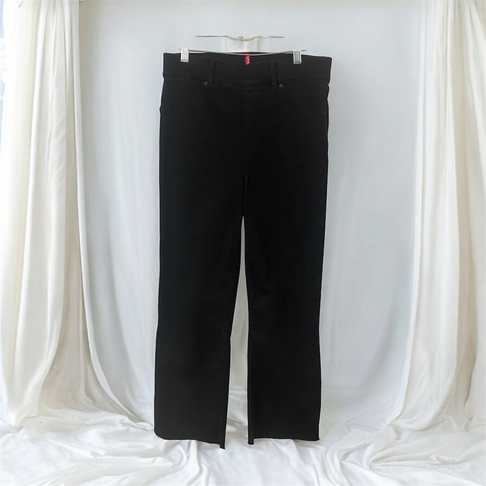 Spanx Womens Cropped Flare Jeans Black Slimming Shaping Slim Pull On Medium